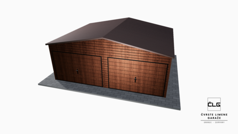 Garaža Premium imitacija drva 6x5 m s dvostrešnim krovom