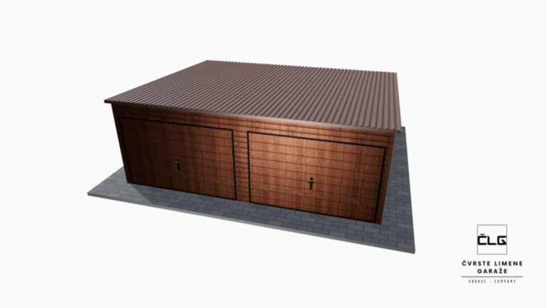 Garaža Premium imitacija drva 6x5 m s nagibom prema natrag