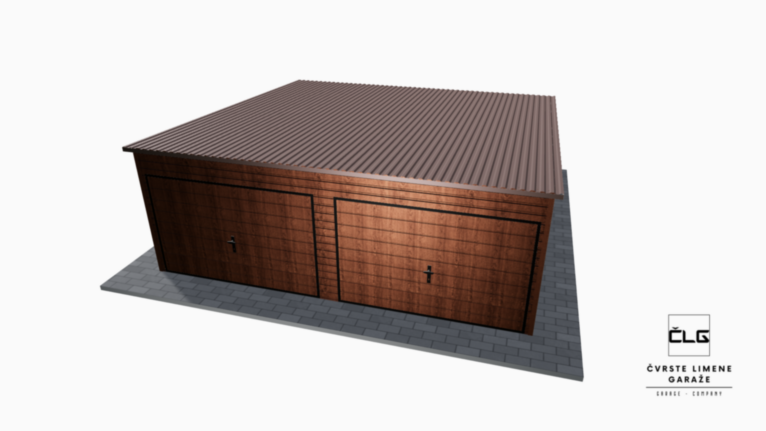 Garaža Premium imitacija drva 6x6 m s nagibom prema natrag