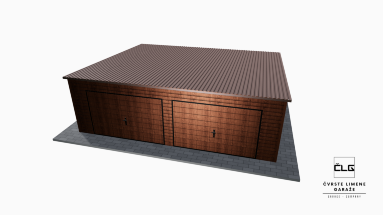 Garaža Premium imitacija drva 7x6 m s nagibom prema natrag